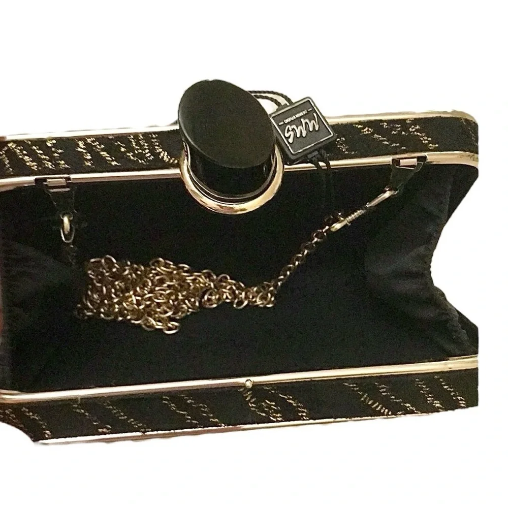MMS Design Studio Black & Gold Chain Clutch Crossbody Lipstick Bag